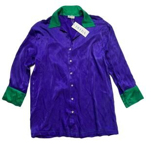 Deeba- Purple and Green Satin Button Up - NEW WITH TAGS
